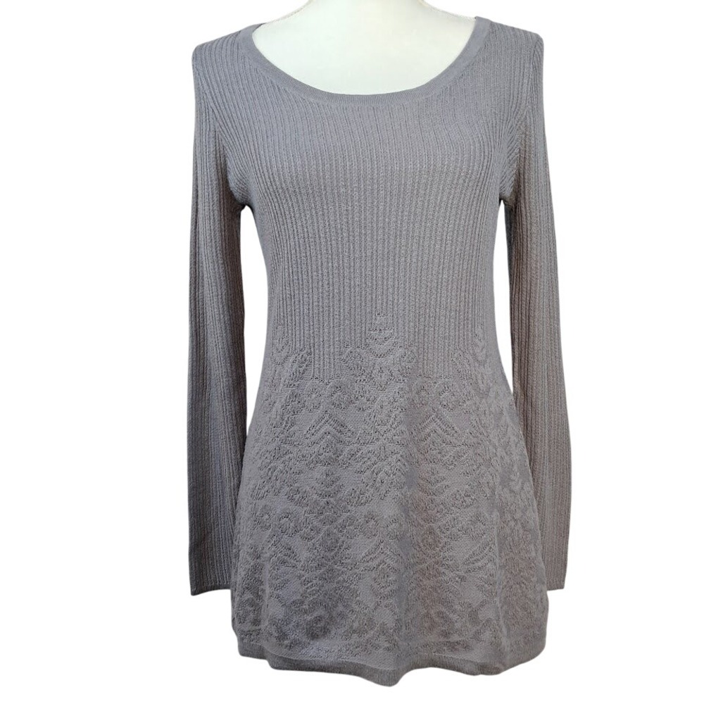 SOFT SURROUNDINGS XS‎ Aida Tunic Grey Ribbed Knit Floral Embossed Coastal Boho